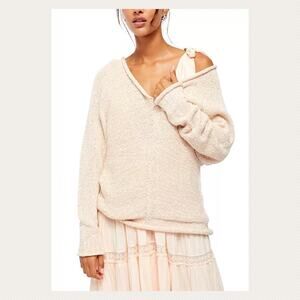 Free People Bright Lights V Neck Knit Sweater Size L